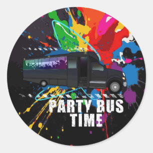 Partybus Zeit Neon Farbspritzer Nachtleben Runder Aufkleber
