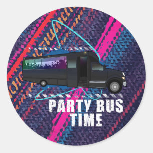 Partybus Zeit Neon Nachtleben Farb Streifen Feier Runder Aufkleber