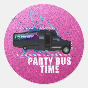 Partybus Zeit Neon Nachtleben Gradient Rosa Runder Aufkleber