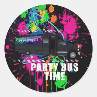 Partybus Zeit Neon Nachtleben Neon Farbspritzer Runder Aufkleber