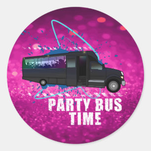 Partybus Zeit Neon Nachtleben Rosa Glitter Runder Aufkleber
