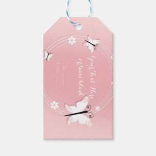 Partygeschenk mit rosa und weißen Schmetterlingen Geschenkanhänger