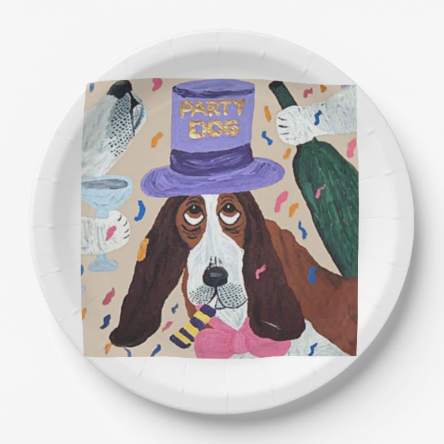 Partyhund Basset Hound Pappteller (Vorderseite)