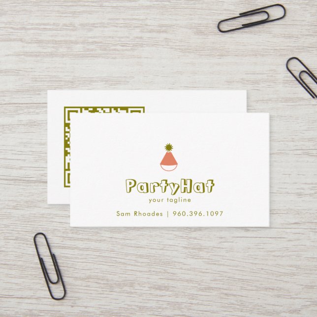 Partyhut-Logodesign Geburtstagsfeier | QR-Code Visitenkarte (Vorderseite/Rückseite Beispiel)