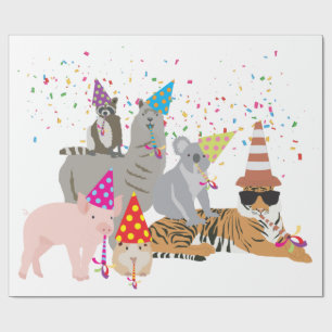Partying von Tieren - Niedliche Tiere mit Party Geschenkpapier