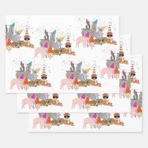 Partying von Tieren - Niedliche Tiere mit Party Geschenkpapier Set