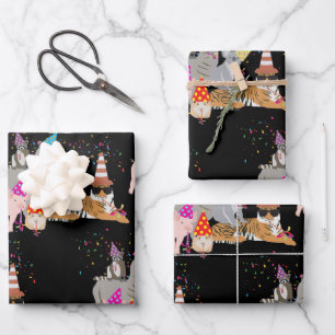 Partying von Tieren - Niedliche Tiere mit Party Geschenkpapier Set