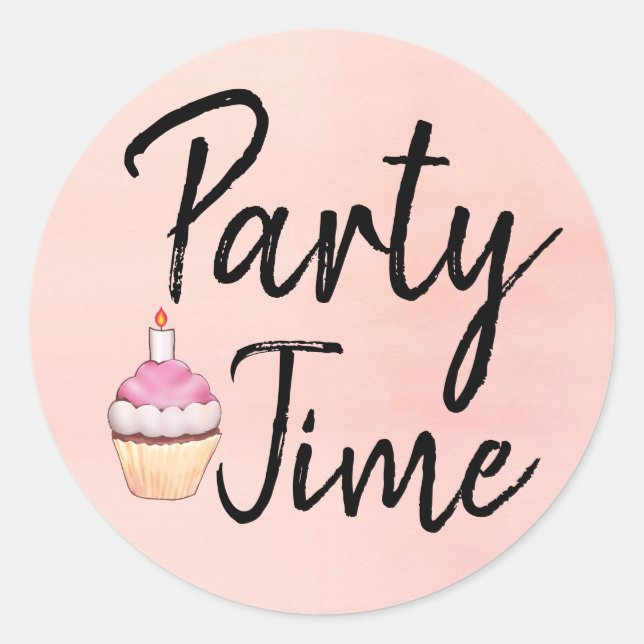 Partys Time Pink Aquarell Cupcake Geburtstag Runder Aufkleber (Vorderseite)