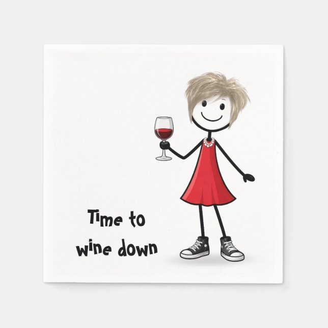 Partystickfigur Mädchen mit Weinglas Serviette (Vorderseite)