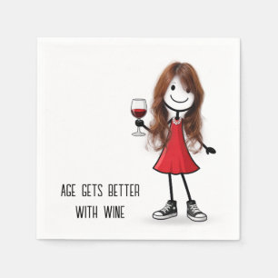 Partystickfigur Mädchen mit Weinglas Serviette
