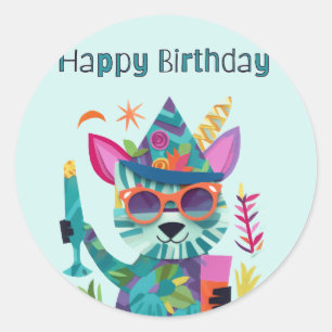 Partytier Alles Gute zum Geburtstag Bunt  Runder Aufkleber
