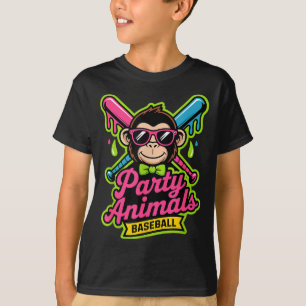 Partytier Baseball lustiger Affe lebendiger Schlei T-Shirt