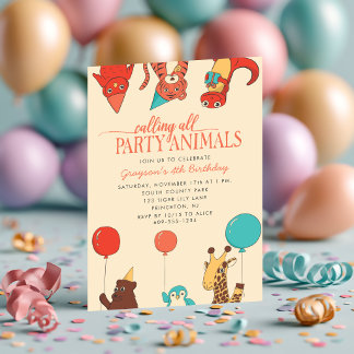 Partytierchen mit Luftballons Individuelle Kinderg Einladung