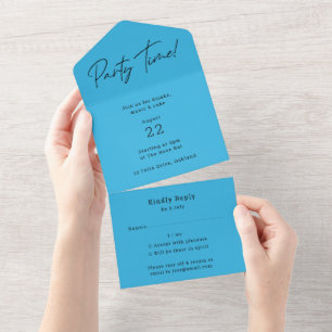 Partytime Blaues modernes minimalistisches lusti All In One Einladung