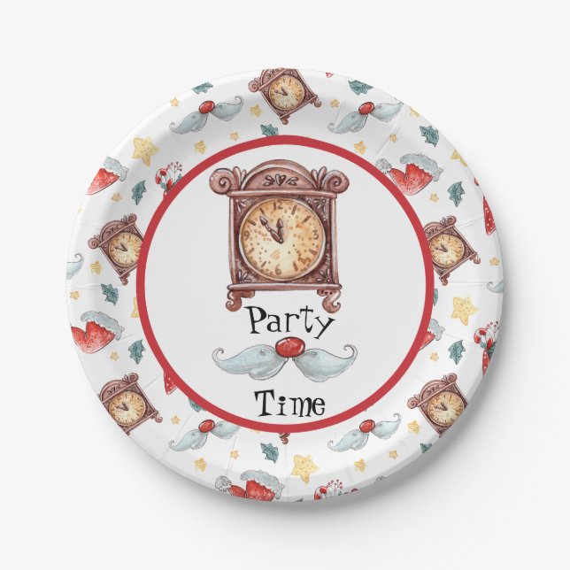 Partytime-Uhr Pappteller (Vorderseite)