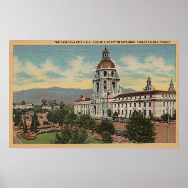 Pasadena, CA - Aussicht auf das Rathaus und das öf Poster (Vorne)