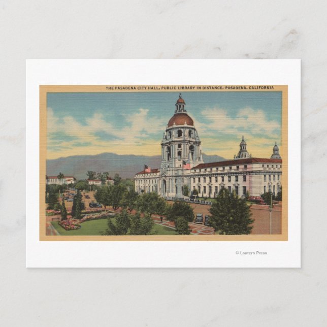 Pasadena, CA - Aussicht auf das Rathaus und das öf Postkarte (Vorderseite)