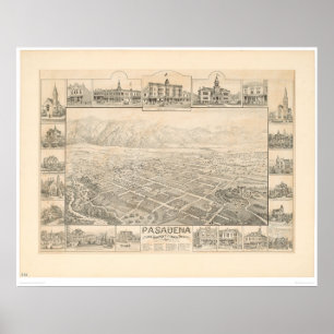 Pasadena, CA. Panoramic Map (1305A) Poster