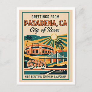 Pasadena CA "Stadt der Rosen" Retro Reise Postkarte