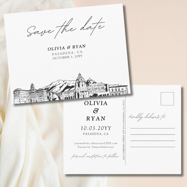 Pasadena Save the Date Postcard Elegante Hochzeit Postkarte (Pasadena Save the Date Postcard Elegant Wedding)