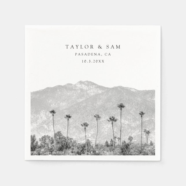Pasadena Wedding Palm Tree Mountain Napkins Serviette (Vorderseite)