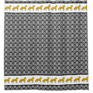 Paso Fino Pferd Imitats Gold Black Damask Muster Duschvorhang