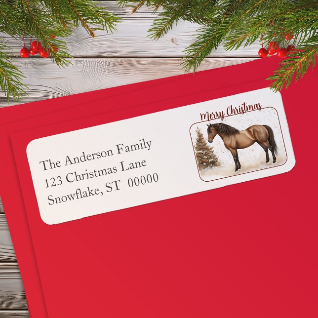 Paso Horse Frohe Weihnachts Wasserfarbenrückgabe (Paso Horse Merry Christmas Watercolor Return Address Label)