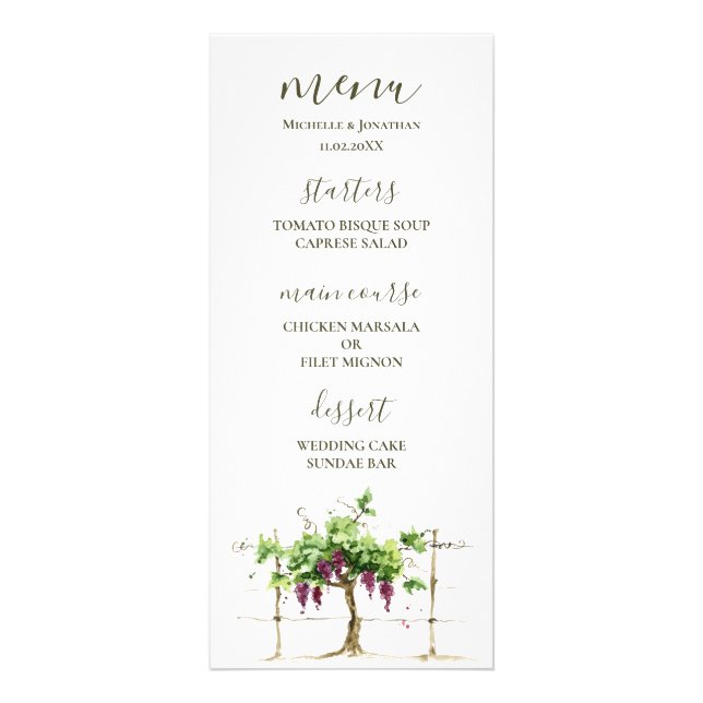 Paso Robles Weinkeller Hochzeitsmenü Werbekarte (Vorne)