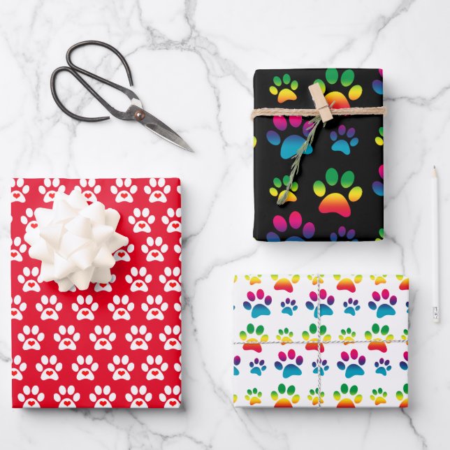 Paspruck-Hundeschleife Flachblatt-Set 3 Geschenkpapier Set (Vorderseite)