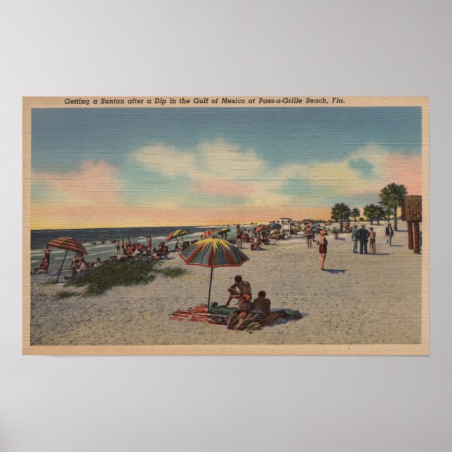 Pass-a-Grille Beach, Florida - Sonnenbader auf Poster (Vorne)