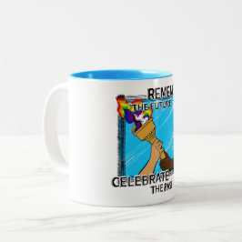 Pass auf die Regenbogenfalte Zweifarbige Tasse