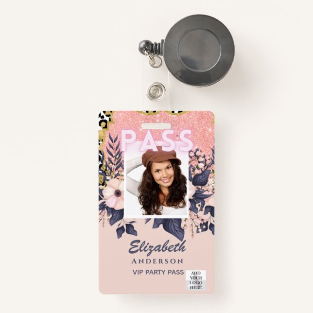PASS Foto ID - Girly Blume Glitzer Trending Ausweis (Vorderseite mit Rechteck)