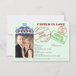 Pass für die Liebe Niedliche Hochzeit in Urlaubsor Save The Date