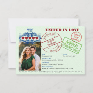 Pass für Liebe Spaß Hochzeit in Urlaubsort Grün Save The Date