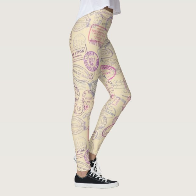 Pass-Reise-Briefmarken-Muster Leggings (Rechts)