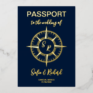Pass Wedding Destination Gold Foil Compass Folieneinladung