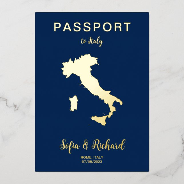 Pass Wedding Destination Gold Foil Italien Karte (Vorderseite)