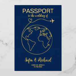 Pass Wedding Destination Gold Foil Weltkarte Folieneinladung