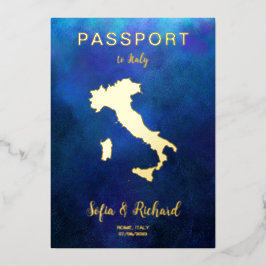 Pass Wedding Destination Gold Navy Italienische Ka Folieneinladung