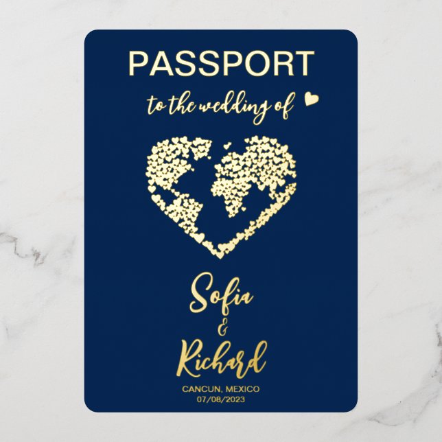 Pass Wedding Destination World Map QR Code Folieneinladung (Vorderseite)