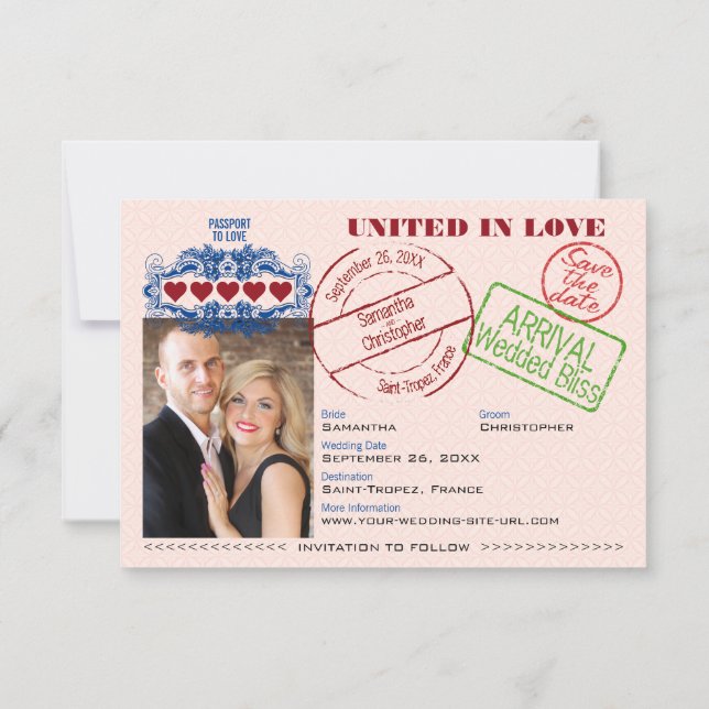 Pass zur Liebe Whimsisches Hochzeit in Urlaubsort  Save The Date (Rückseite)