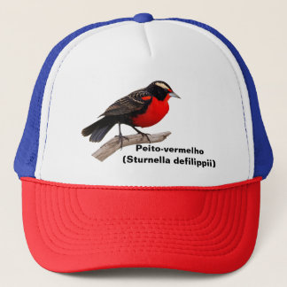 Pássaro peito-vermelho-grande (Sturnella defilipp) Truckerkappe