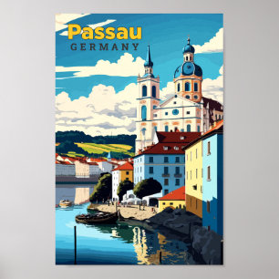 Passau Deutschland Reisen Kunst Vintage Illustrati Poster