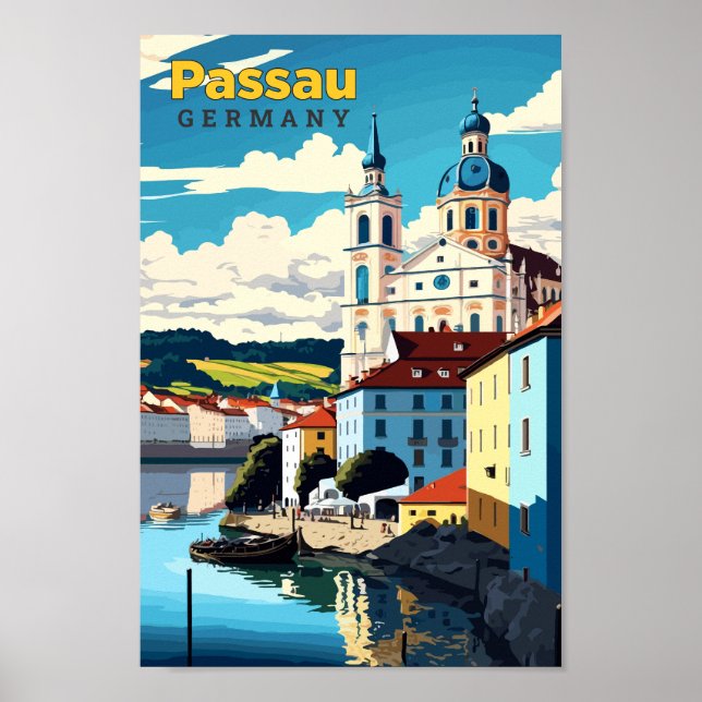 Passau Deutschland Reisen Kunst Vintage Illustrati Poster (Vorne)