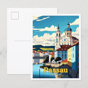 Passau Deutschland Reisen Kunst Vintage Illustrati Postkarte