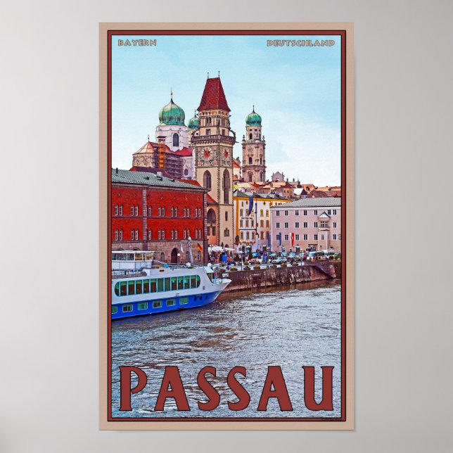 Passau - Wasserfront Donau Poster (Vorne)