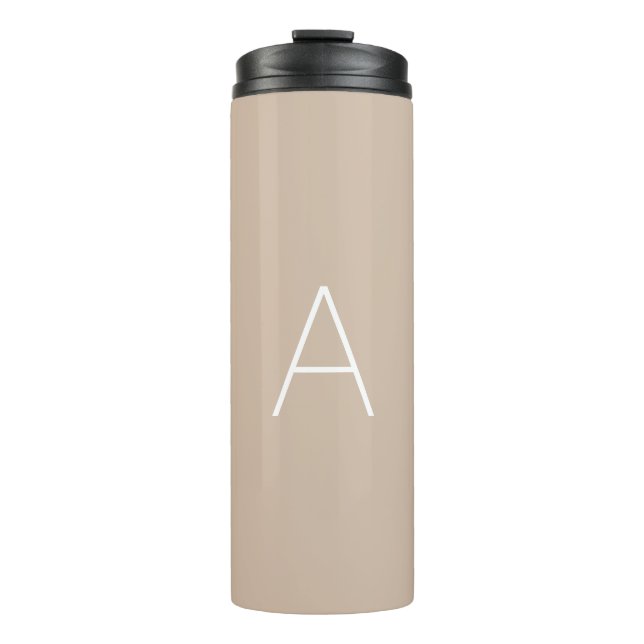 Passen Sie das Alphabet-Anfangsbeige an Thermosbecher (Vorderseite)
