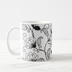 Passen Sie das Muster der schwarzen Flora an Kaffeetasse