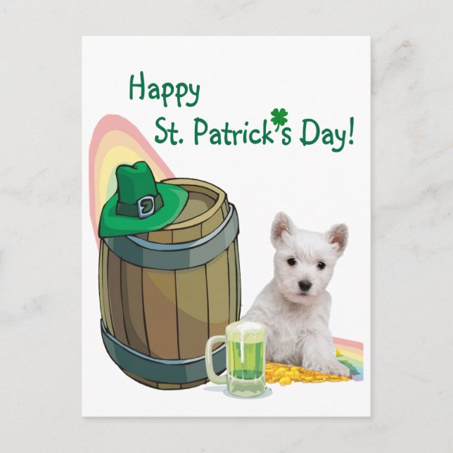 Passen Sie es an! Westie Puppy St. Patrick's Day C Postkarte (Vorderseite)