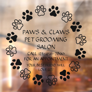 Passen Sie Paws Claws Pet Grooming Front an Fensteraufkleber